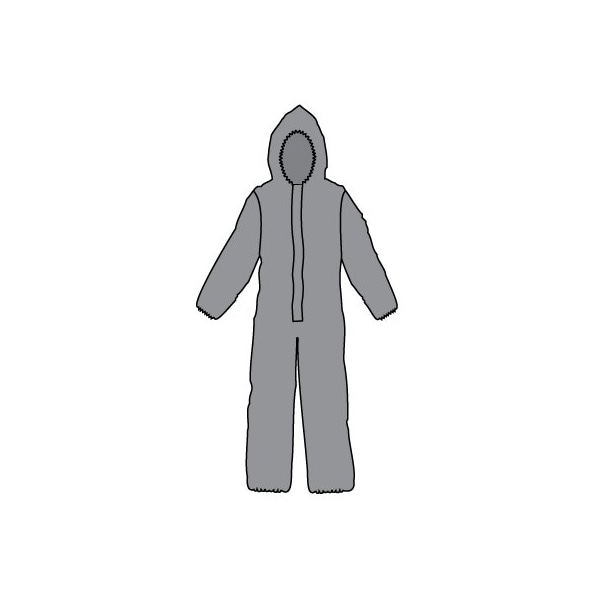 Disposable Coverallss, Hooded, L/XL, Elastic Wrist, Elastic Ankle, Heat Sealed/Taped Seam, Gray